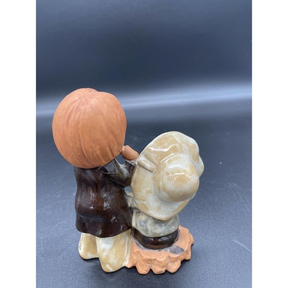 Japan Terracotta Redware Girl Playing Flute, Boy On Banjo Figurine UCTCI Vintage - Picture 4 of 9